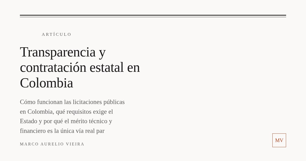 Portada del artículo: Transparencia y contratación estatal en Colombia